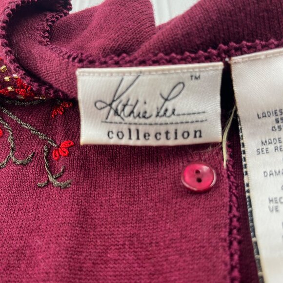 Kathy Lee Collection Women's Burgundy Embroidered Cardigan Sz Small Short Sleeve - Picture 3 of 5